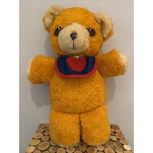 VTG FISHER PRICE TOYS ORANGE TEDDY BEAR‎ APPLE BIB 1975 #418 No Squeak